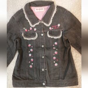Button Up Denim Strawberry Pattern Vintage Mezzo Piano Top / Jacket, Size 130cm